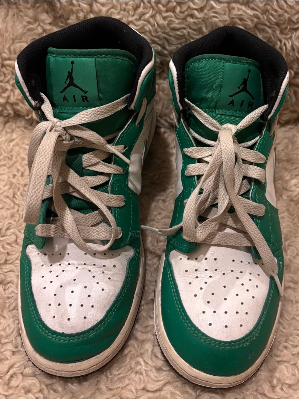 Kids Air Jordan Green and White Sneakers